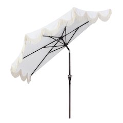 Beverly 9 ft. Coastal Space-Saving Half Patio Umbrella with Scalloped Fringe