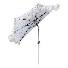 Beverly 9 ft. Coastal Space-Saving Half Patio Umbrella with Scalloped Fringe