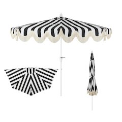 9 ft. Designer Classic Scalloped Fringe Half Market Patio Umbrella, Black/White