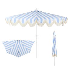 9 ft. Designer Classic Scalloped Fringe Half Market Patio Umbrella,Light Blue