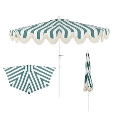 Beverly 9 ft. Coastal Space-Saving Half Patio Umbrella with Scalloped Fringe