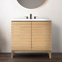 Calandre 36 in. W x 18 in. D x 33 in. H Thin Linear Slat Wood Farmhouse 2-Shelf