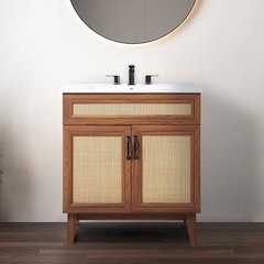 Javer 30 in. W x 18 in. D x 33 in. H Bohemian Rattan Freestanding 2-Shelf Bath