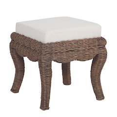 Rowan 18.5" Coastal Woven Rattan Vanity Stool with White Upholstered Cushion