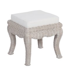 Rowan 18.5" Coastal Woven Rattan Vanity Stool with White Upholstered Cushion