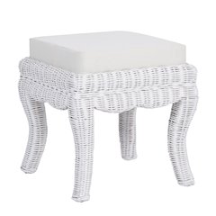 Rowan 18.5" Coastal Woven Rattan Vanity Stool with White Upholstered Cushion