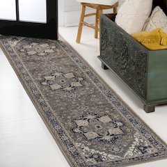 Cirali Ornate Large Medallion Machine-Washable Green/Navy/Cream Runner Rug