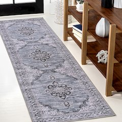 Wincer Chenille Cottage Medallion Machine-Washable Runner Rug