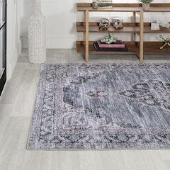 Wincer Chenille Cottage Medallion Machine-Washable Area Rug