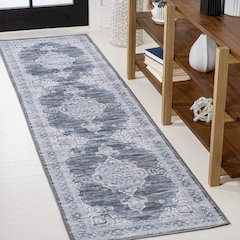 Wincer Chenille Cottage Medallion Machine-Washable Runner Rug