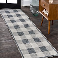 Gingham Gradient Plaid Cottage Machine-Washable Runner Rug
