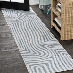Maze Abstract Two-Tone Low-Pile Machine-Washable Runner Rug