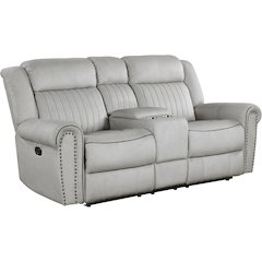 Lexicon Brennen Microfiber Double Reclining Love Seat in Mist