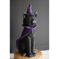 Painted Resin Black Cat With Purple Hat