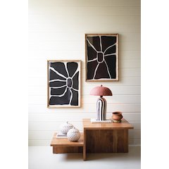 Set Of Two Black & White Framed Abstract Prints Under Glass