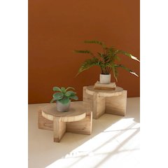 Set Of Two Wooden Display Stools