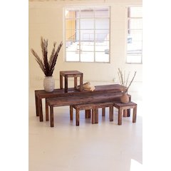 Set Of Six Recycled Wood Benches