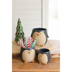 Set Of Three Ceramic Penguin Planters