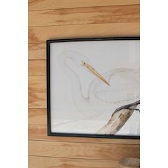 Set Of Two Framed Heron Prints Under Glass