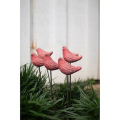 Set Of Six Red Bird Plant Stakes