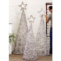 Set Of 3 Whitewash Giant Iron Twig Topiaries W Star Finials