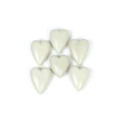 Set Of Six Hand Carved Stone Hearts- White