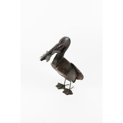Rustic Recycled Metal Pelican With Fish