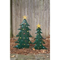 Set Of Two Hand-Hammered Metal Christmas Tree Yard Stakes