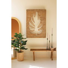 Woven Seagrass And Iron Leaf Wall Panel