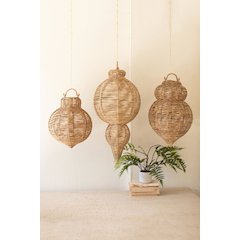 Set Of Three Large Woven Seagrass And Iron Ornaments