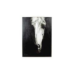 Oil Painting Black & White Front View Horse W Silver Frame