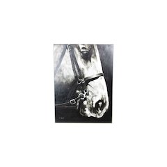 Oil Painting Black & White Side View Horse W Silver Frame