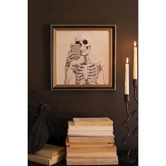 Framed Halloween Skeleton With Cell Phone Painting