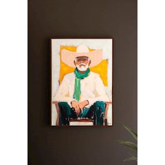 Framed Sitting Cowboy Painting