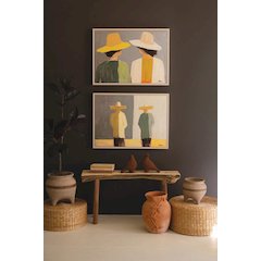 Set Of Two Framed Men And Women In Hats Painting