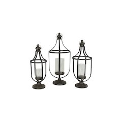 Set Of Three Metal Lanterns With Glass Insert
