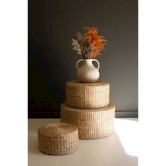 Set Of Three Round Natural Seagrass Risers