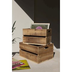 Set Of Two Slatted Wooden Crates - Natural Finish