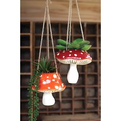 Set Of Two Ceramic  Toadstool Hanging Planters