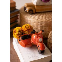 Ceramic Motorcycle With Sidecar Planter
