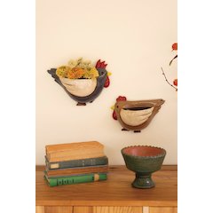Set Of Two Ceramic Chicken Wall Planters
