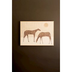 Framed Painting Two Horses With Sun