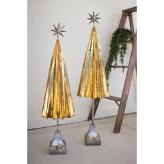 Set Of Two Folded Gold Metal Trees With Silver Star