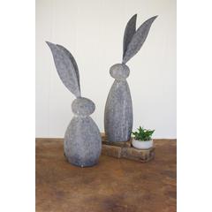 Faux Stone Rabbit With Tall Metal Ears - Tall