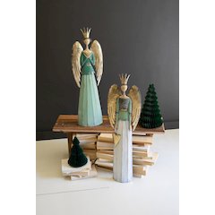 Set Of Two Painted Metal Christmas Angels