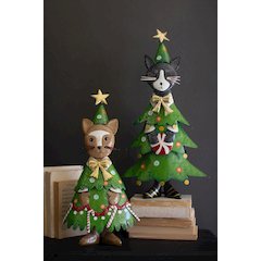 Set Of Two Painted Metal Cat Christmas Trees