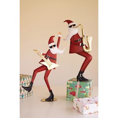 Set Of Two Painted Metal Santa Musicians