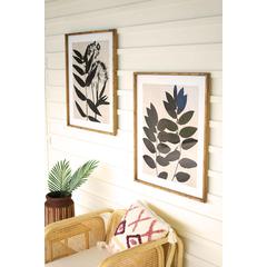 Set Of Two Leaf Prints Under Glass With Natural Frame