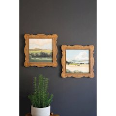 Set Of Two Natural Wood Framed Lanscape Acrylic Paintings