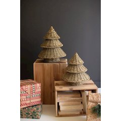 Set Of Two Small Woven Vine Christmas Trees